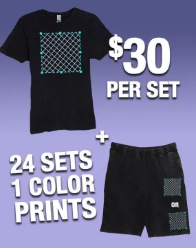24 1-Color Print Vintage T-Shirt & Short Sets (Unisex)