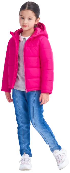 IKALI Girls Winter Puffer Jacket Lightweight Outwear Girls Rose red (3-12Y)