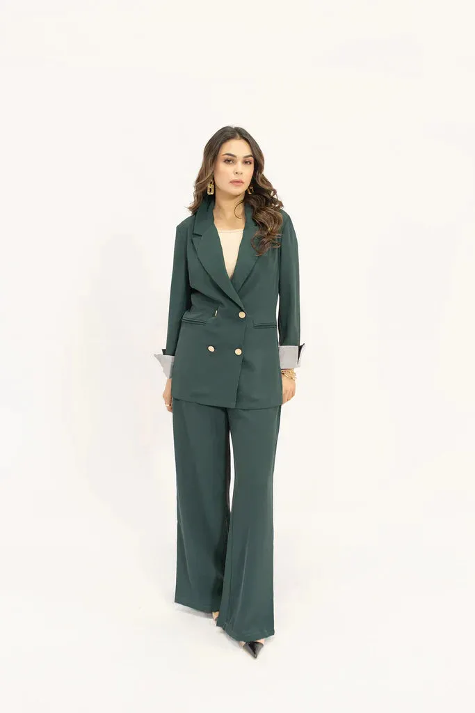 Spring Summer 24 - Aiyla Dark Green Golde Button Double Brested Suit