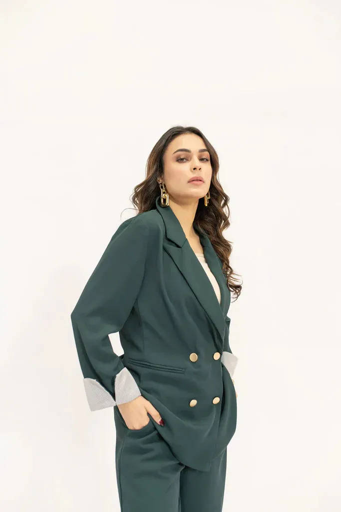 Spring Summer 24 - Aiyla Dark Green Golde Button Double Brested Suit